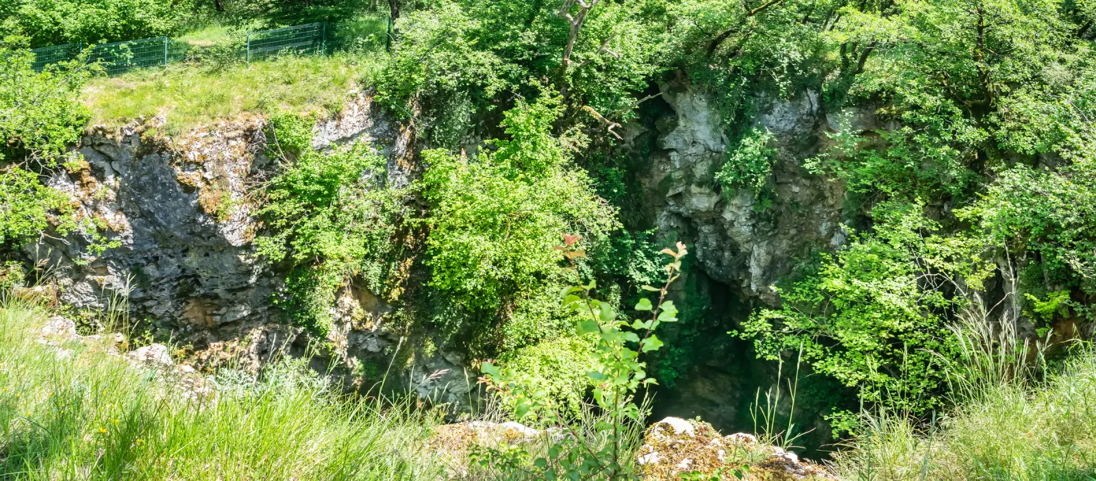 L'ouverture du gouffre du Tindoul de la Vayssière, sur le Causse Comtal en Aveyron